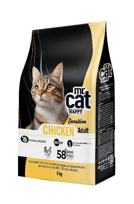 Mr. Cat Happy Sensitive Tavuklu Kedi Maması - 58% Hayvansal Protein, Hipoalerjenik | Yetişkin 5 KG
